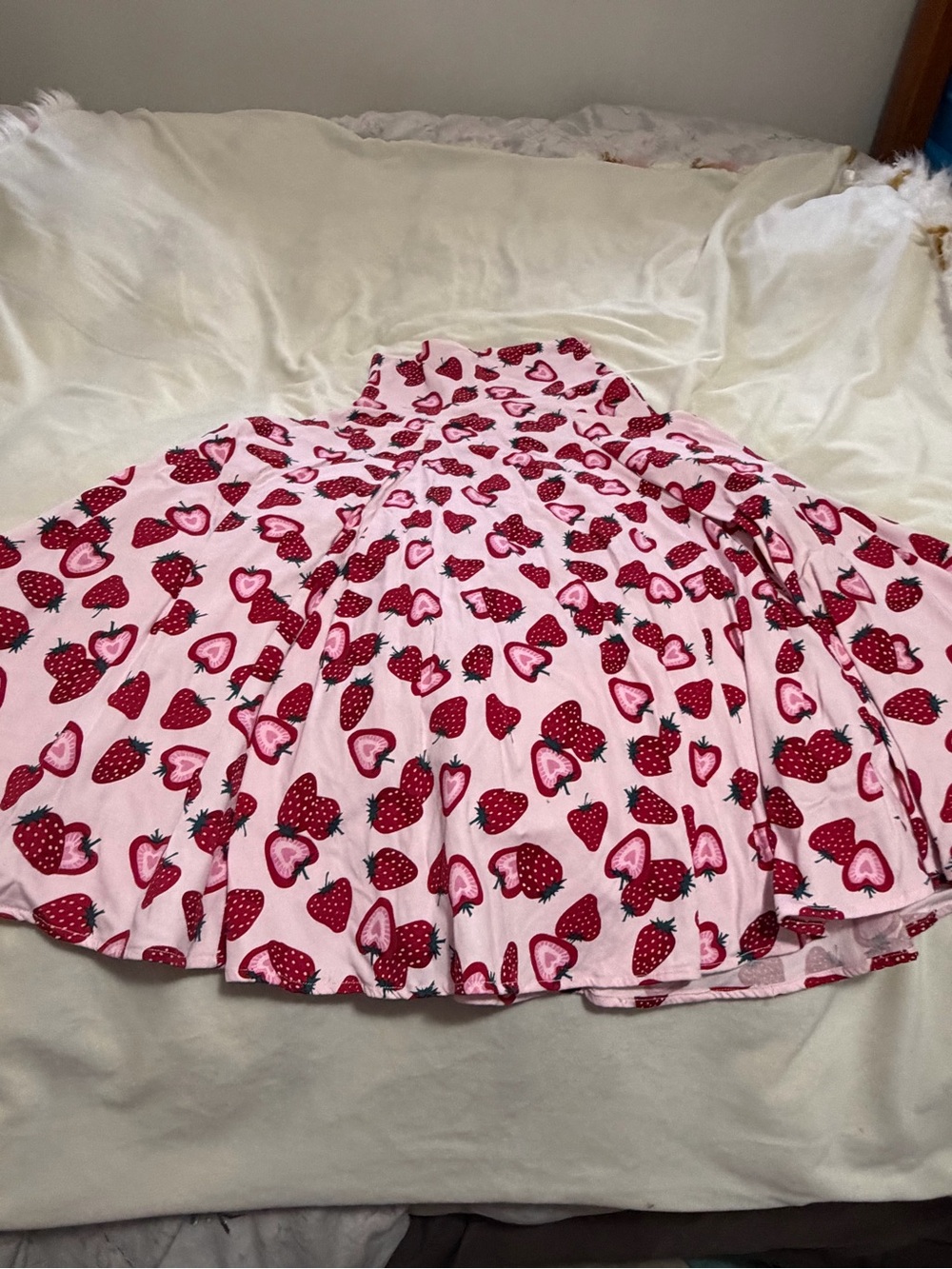 Collectif Strawberry Print Twirl High Waisted Skirt Vintage Inspired 2XS XXS